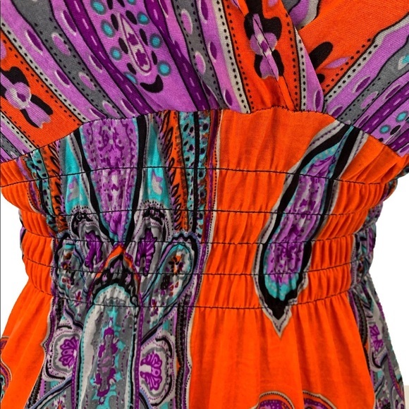 Long Maxi Paisley Print Short Sleeve Column Stretch Dress Women's Size XL - Picture 7 of 8